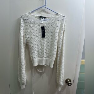 New Lulu's Cream Lace Knit Sweater